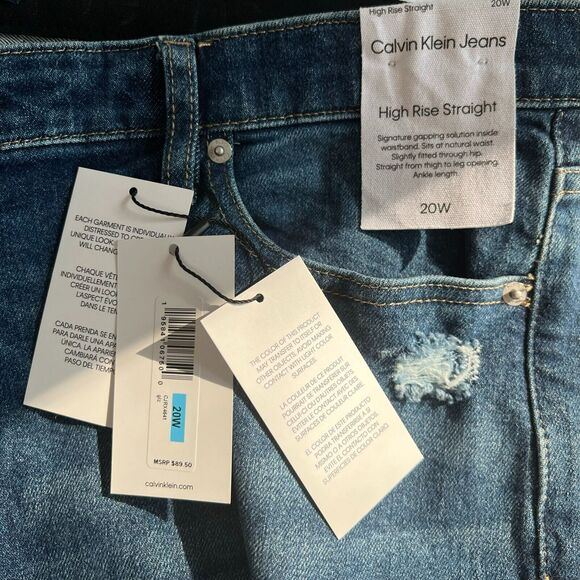 Calvin Klein Jeans Women High Rise Straight Blue Raw Hem Denim Ankle Plus 20W - Picture 8 of 12